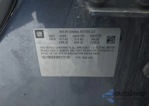 2013 Chevrolet Malibu 1Ls z USA, uszkodzony, nr VIN 1G11B5SA9DF272138